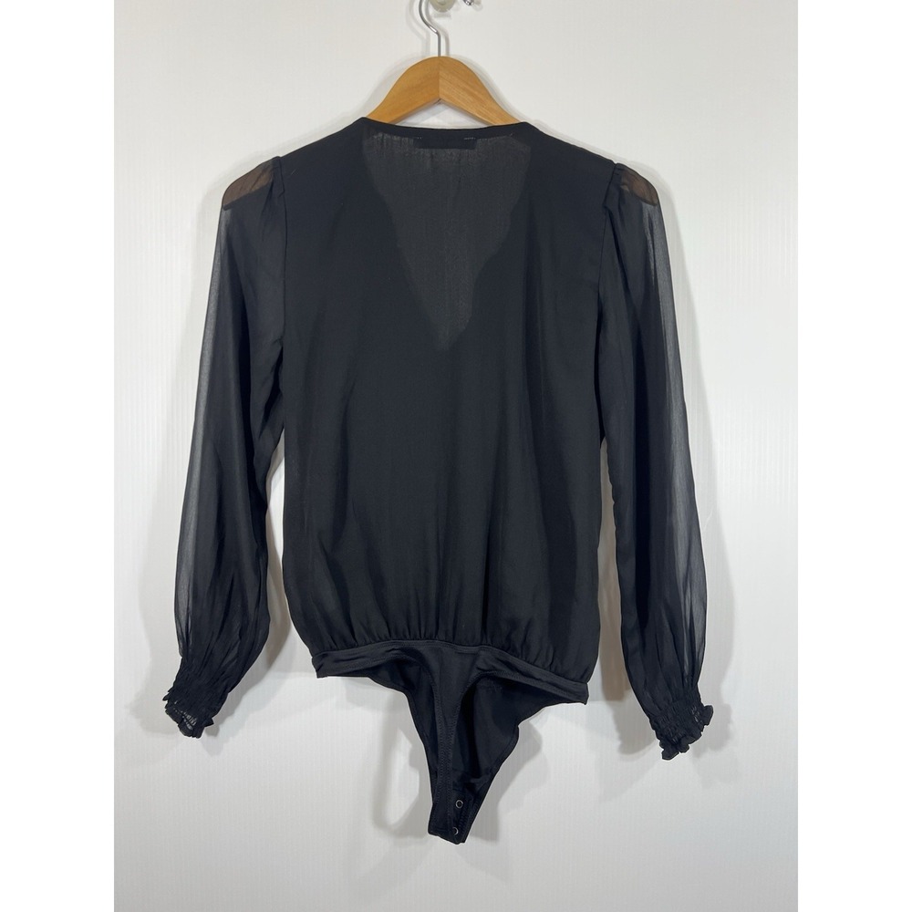 Abercrombie & Fitch Chiffon Ruffle Bodysuit Size Small Black Sheer Long Sleeve - Picture 5 of 11